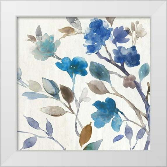 Jensen, Asia 26x26 White Modern Wood Framed Museum Art Print Titled - Cobalt Peony II