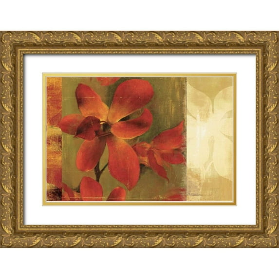 Jensen, Asia 32x23 Gold Ornate Wood Framed with Double Matting Museum Art Print Titled - Crimson Garden