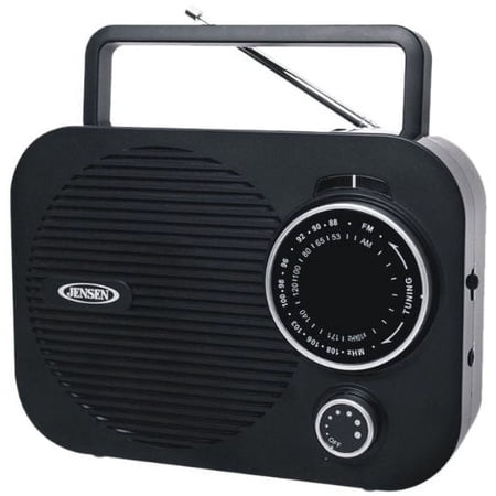Jensen Battery Built-in Speaker Pocket-Size Portable AM/FM Radio with Carry Strap, Black