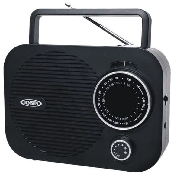 Jensen Battery Built-in Speaker Pocket-Size Portable AM/FM Radio with Carry Strap, Black