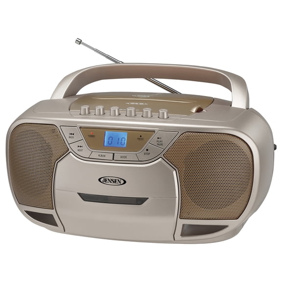 JENSEN CD-590 3-Watt Portable Stereo CD and Cassette Player/Recorder with AM/FM Radio and Bluetooth, Champagne Gold