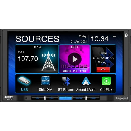 Jensen CAR710X 7” Mechless Multimedia Receiver with Apple CarPlay l Android Auto l SiriusXM-Ready l Built-in Bluetooth l 240 Watts MOSFET Power (60W x 4)