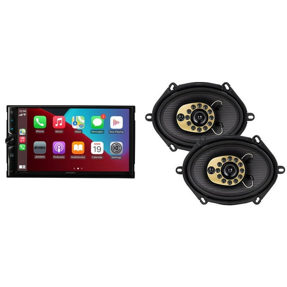 Jensen CAR723W 7" Touch Screen Digital Multimedia Receiver Wireless or Wired Apple CarPlay and Android Auto Compatible with 1 Pair JS68T 6x8" 3-Way Triaxial Speakers