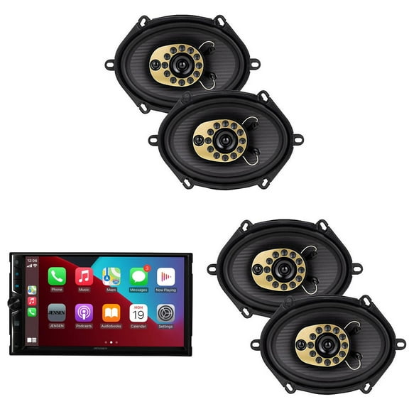 Jensen CAR723W 7" Touch Screen Digital Multimedia Receiver Wireless or Wired Apple CarPlay and Android Auto Compatible with 2 Pairs JS68T 6x8" 3-Way Triaxial Speakers