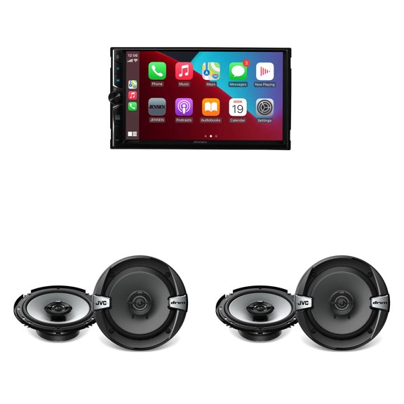 Jensen CAR723W 7" Touch Screen Digital Multimedia Receiver Wireless or Wired Apple CarPlay and Android Auto Compatible with 2 Pairs JVC CS-DR162 6.5 Inch Coaxial Speakers