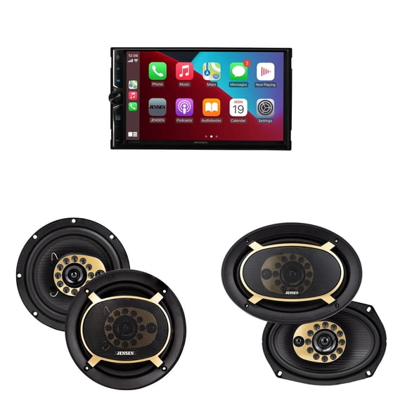 Jensen CAR723W 7" Touch Screen Digital Multimedia Receiver Wireless or Wired Apple CarPlay and Android Auto Compatible with Jensen 1 Pair JS65T 6.5" and 1 Pair JS69T 3-Way Triaxial Speakers
