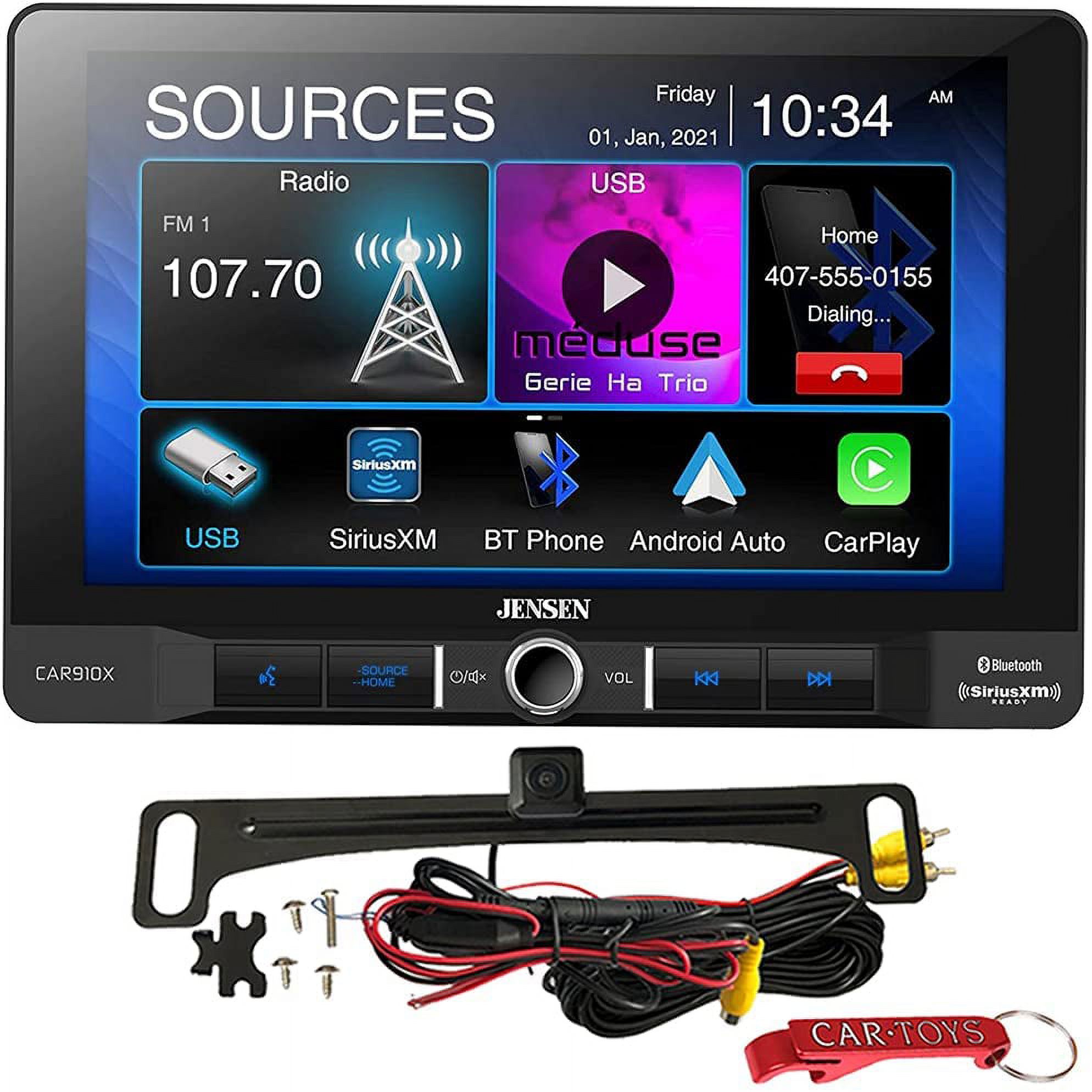 Jensen CAR910X 9" Car Stereo Safe Driver's Bundle with Voxx ACAM4