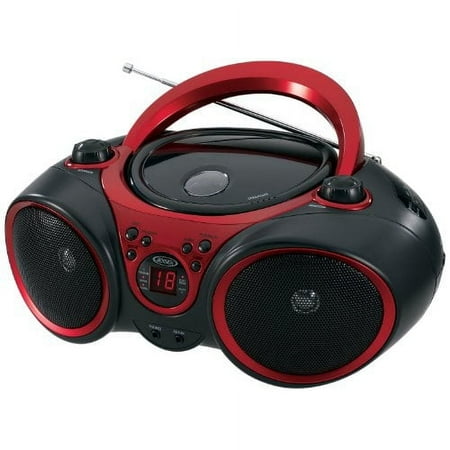 Jensen CD-490 Portable Boombox, AM/FM Radio, Aux Line-In, Red/Black