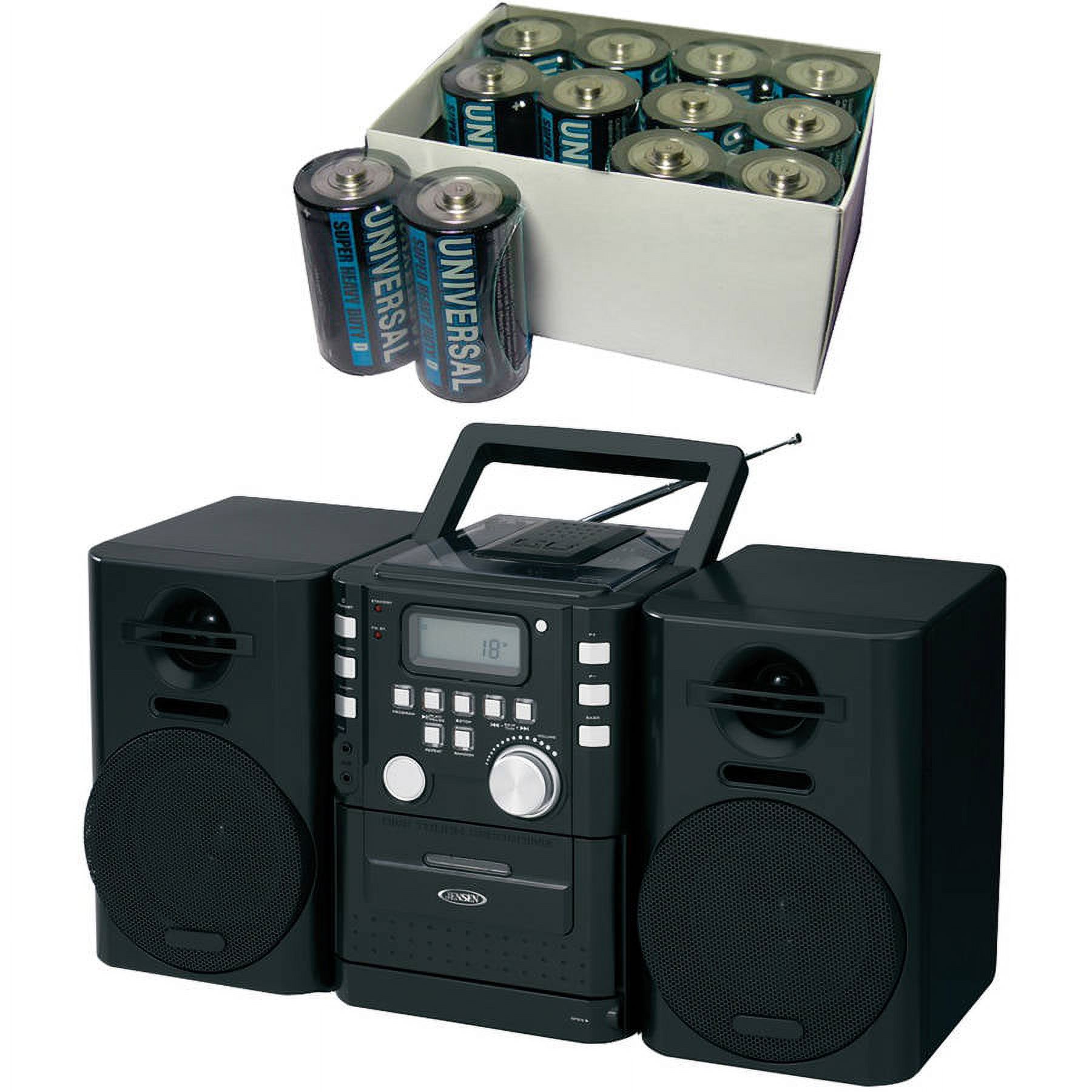 Jensen CD-725 CD Music System with Cassette and FM Stereo Radio, Includes 12 D Batteries - image 1 of 1
