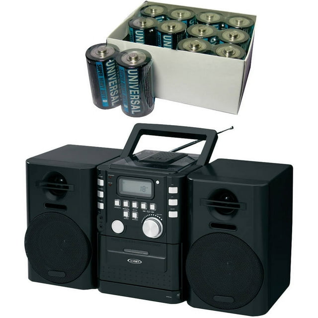 Jensen CD-725 CD Music System with Cassette and FM Stereo Radio, Includes 12 D Batteries