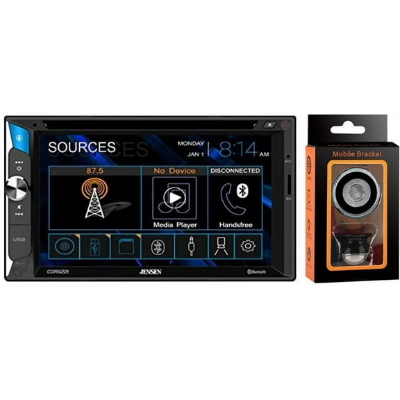 Jensen CDR6221 6.2" Touchscreen LCD Multimedia Car Receiver with Bluetooth, Front USB Input, Back-up Camera Input with Absolute Magnet Phone Holder Bundle