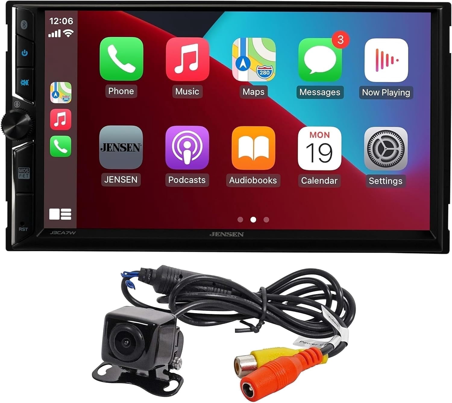 Jensen 7-inch Head Unit Car Stereo, Double DIN Touchscreen, Apple