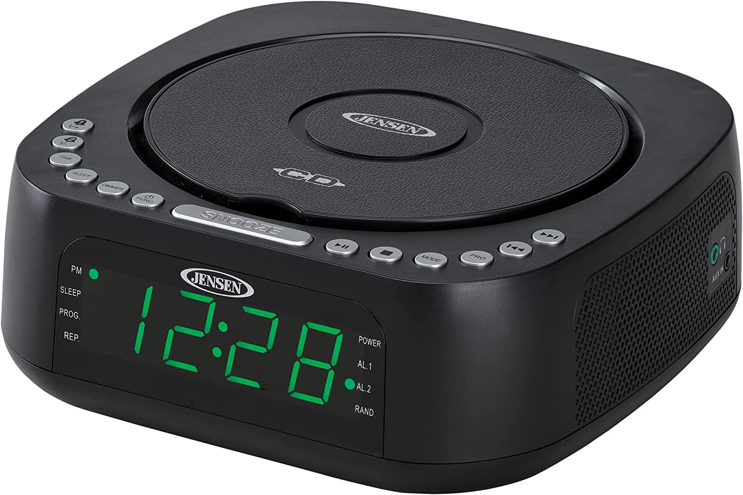 Jensen JCR-375 Audio CD Player Tabletop All-in-one Stereo Dual Alarm Clock Digital FM Radio | Top-Loading CD/MP3/WMA Discs Player | USB Charging Port 2.1A | Headphone Jack | 0.9 Display Green LED