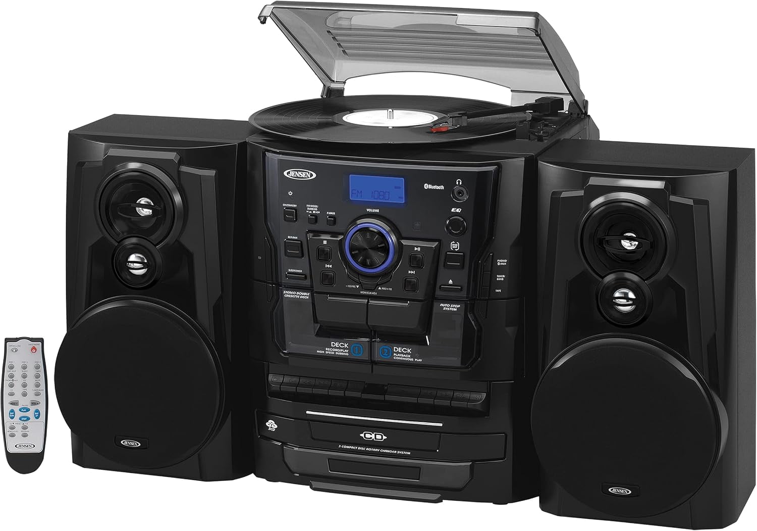 Jensen JMC-1250 BT 3-Speed Turntable with Bluetooth, 3 CD Jensen JMC-1250 BT 3-Speed Turntable with Bluetooth, 3 CD