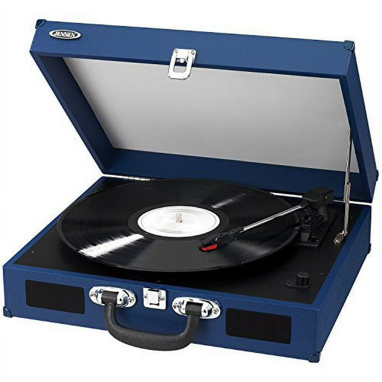 Jensen JTA-410-BL Portable 3-Speed Stereo Turntable with Built-In