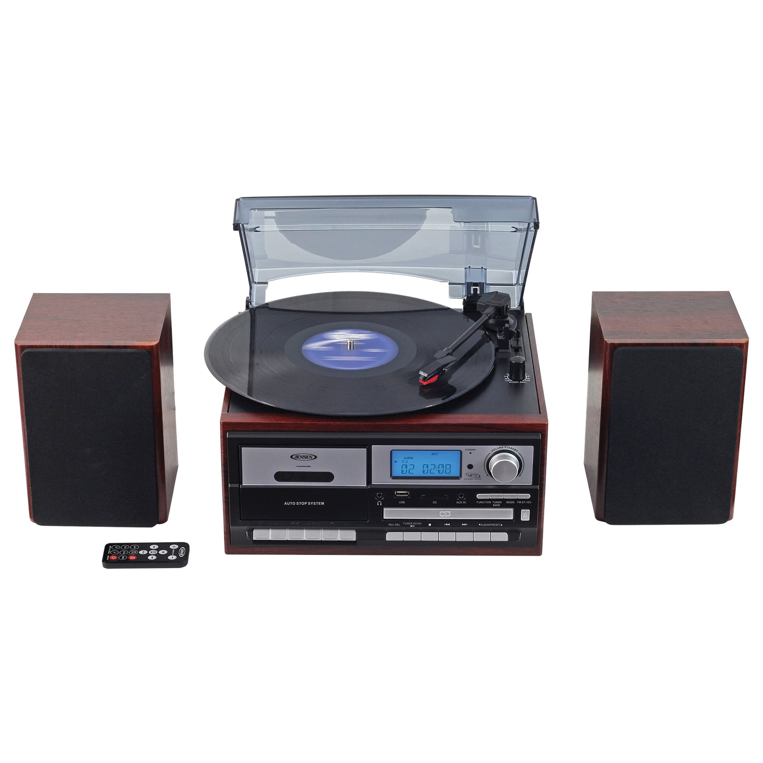 Jensen JTA-575 3-Speed 10-Watt Belt-Drive Turntable System with CD Player, Cassette  Player/Recorder, AM/FM Stereo Radio and Speakers