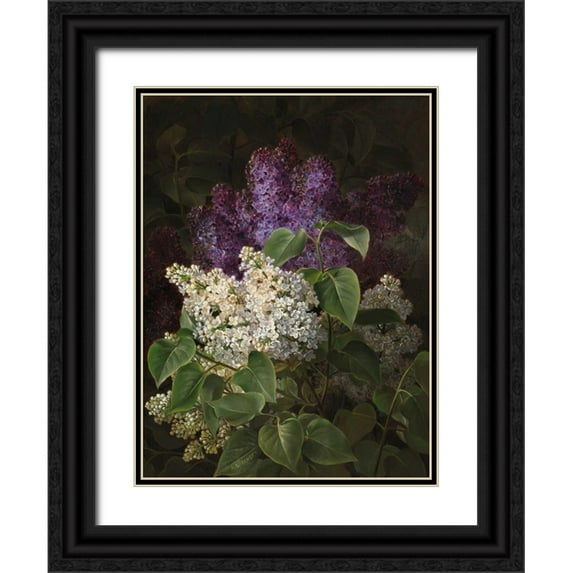 Jensen, Johan Laurentz 15x18 Black Ornate Wood Framed with Double Matting Museum Art Print Titled - White and violet lilac