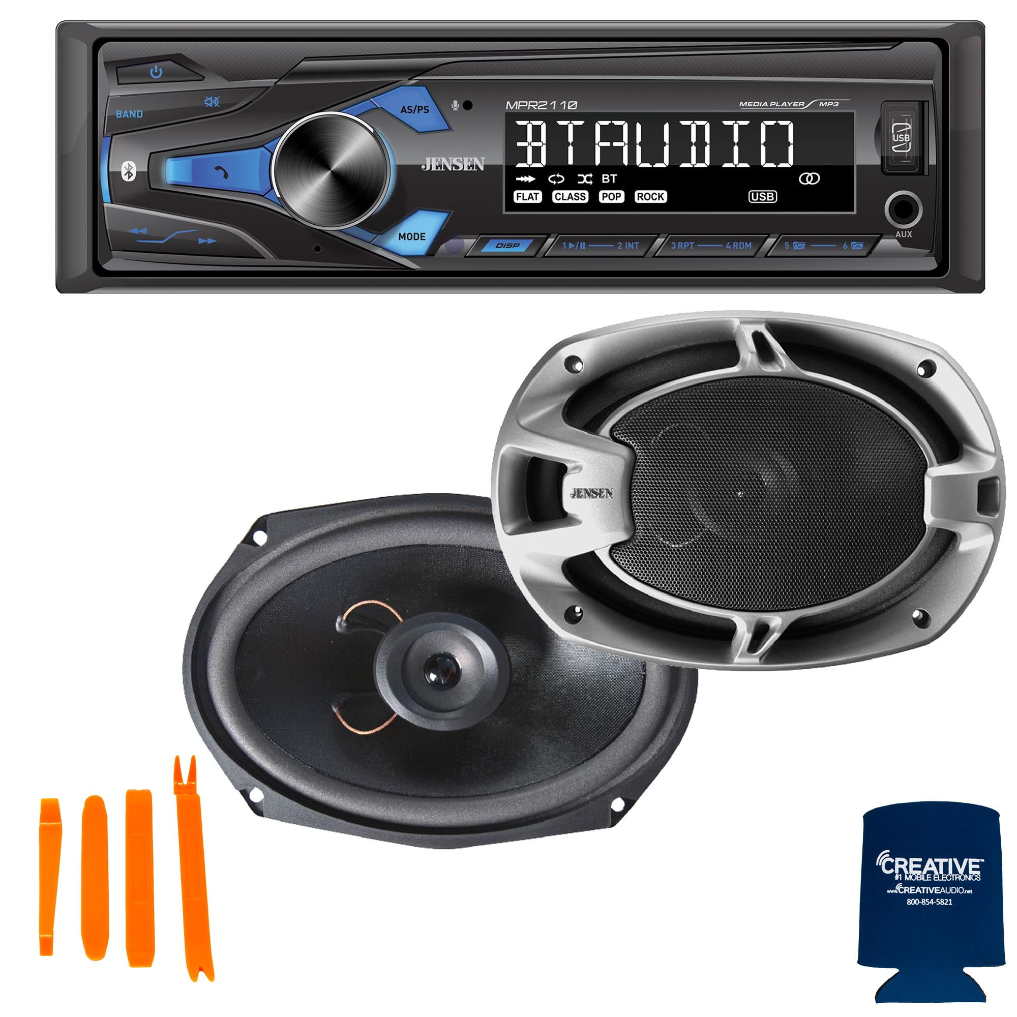 Jensen MPR2110 Single Din Mechless Receiver With Bluetooth and 1 pair