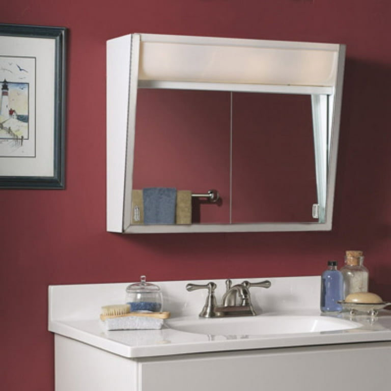 Jensen Flair 28-in x 19.5-in Rectangle Surface Mirrored Medicine Cabinet with Lights Jensen Flair 28-in x 19.5-in Rectangle Surface Mirrored Medicine Cabinet with Lights
