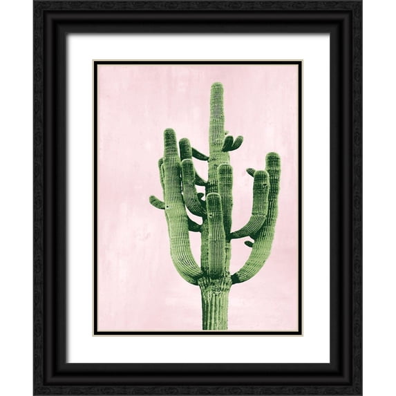 Jensen, Mia 15x18 Black Ornate Wood Framed with Double Matting Museum Art Print Titled - Cactus on Pink II
