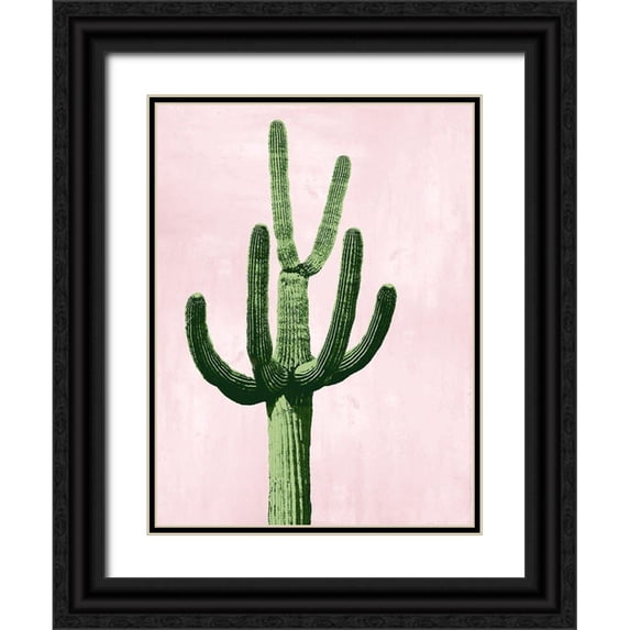 Jensen, Mia 15x18 Black Ornate Wood Framed with Double Matting Museum Art Print Titled - Cactus on Pink IV