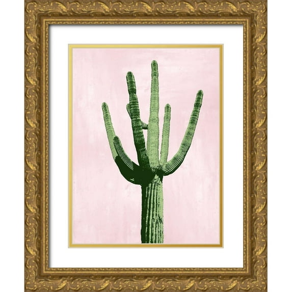 Jensen, Mia 15x18 Gold Ornate Wood Framed with Double Matting Museum Art Print Titled - Cactus on Pink III