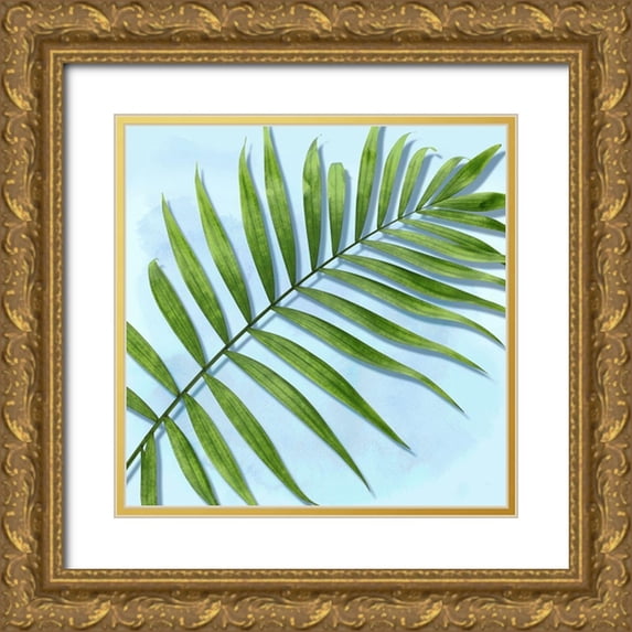 Jensen, Mia 26x26 Gold Ornate Wood Framed with Double Matting Museum Art Print Titled - Palm on Blue II