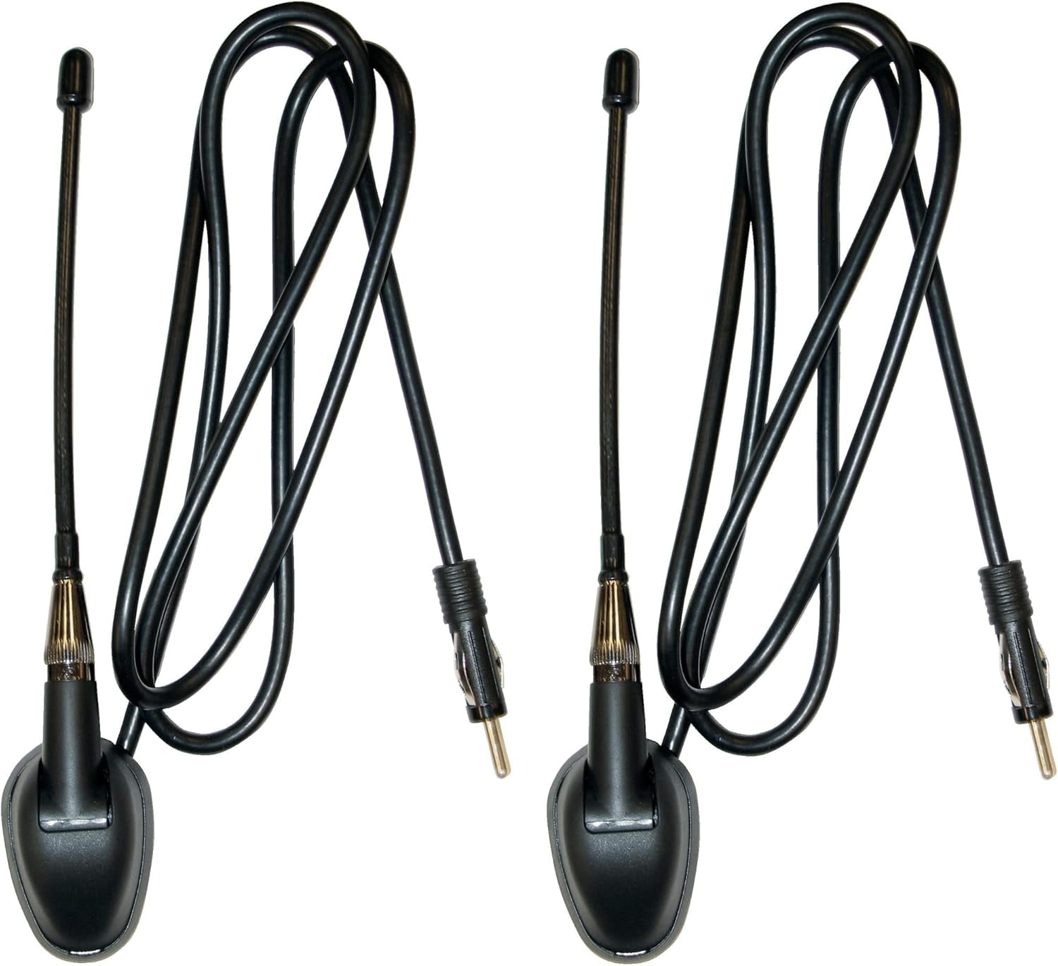 Jensen Pack of 2 Heavy-Duty 6" Universal Top or Side Mount Rubber Mast Antenna, Attached 39" Cable, 5.9" Rubber Mast, Water Tight Mounting, Adjustable Base