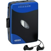 Jensen Portable Stereo Cassette Player with AM/FM Radio + Sport Earbuds Blue