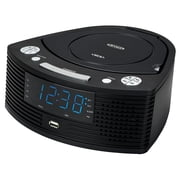JENSEN Dual-Alarm Clock Radio with AM/FM, Top-Loading CD Player, 0.9-In. Blue LED Display, Dimmer, Battery Backup, Sleep/Snooze, Aux Input