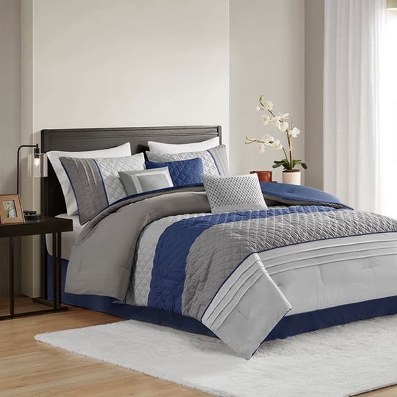Jenson 7 Piece Color Block Stripe Comforter Set with Throw Pillows