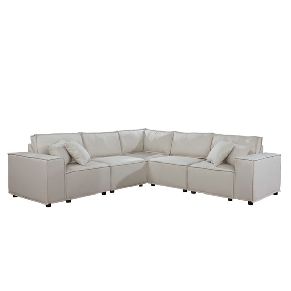 Contemporary Home Living 8.25' Cream Beige Linen Modular Sectional Sofa