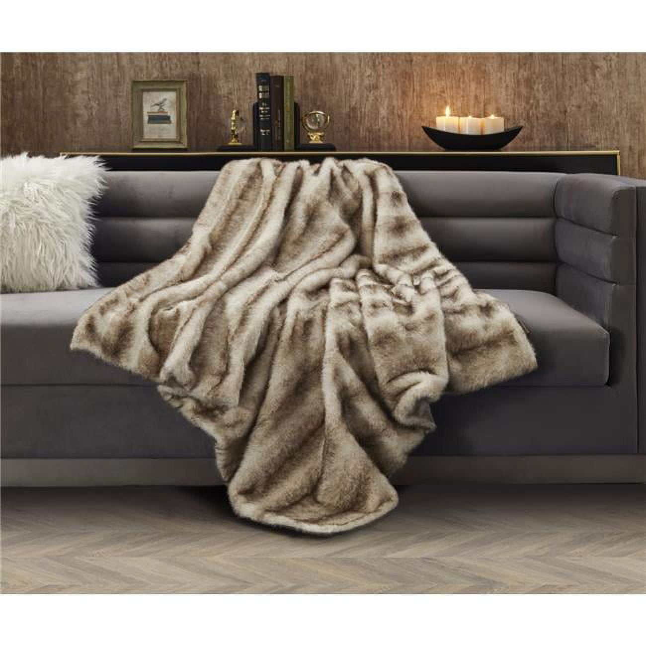 Cozy Tyme Exotic Faux Fox Fur Throw Blanket 50"x60" - Brown Spice