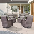 thumbnail image 1 of Jentlehouse 4-Piece Outdoor Swivel Chairs, Patio All-Weather Brown Wicker Rocker Glider Chairs with Gray Cushions for Balcony Poolside Deck Garden, 1 of 11
