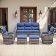 thumbnail image 1 of Jentlehouse 5-Piece Outdoor Patio Furniture Set,Rattan Patio Set Outdoor 3-Seat Couch Set with Swivel Chairs and Ottomans,Outdoor Conversation Furnitures for Porch Balcony Deck, 1 of 11