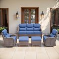 thumbnail image 1 of Jentlehouse 5-Piece Outdoor Patio Furniture Set,Rattan Patio Set Outdoor 3-Seat Couch Set with Swivel Chairs and Ottomans,Outdoor Conversation Furnitures for Porch Balcony Deck, 1 of 12