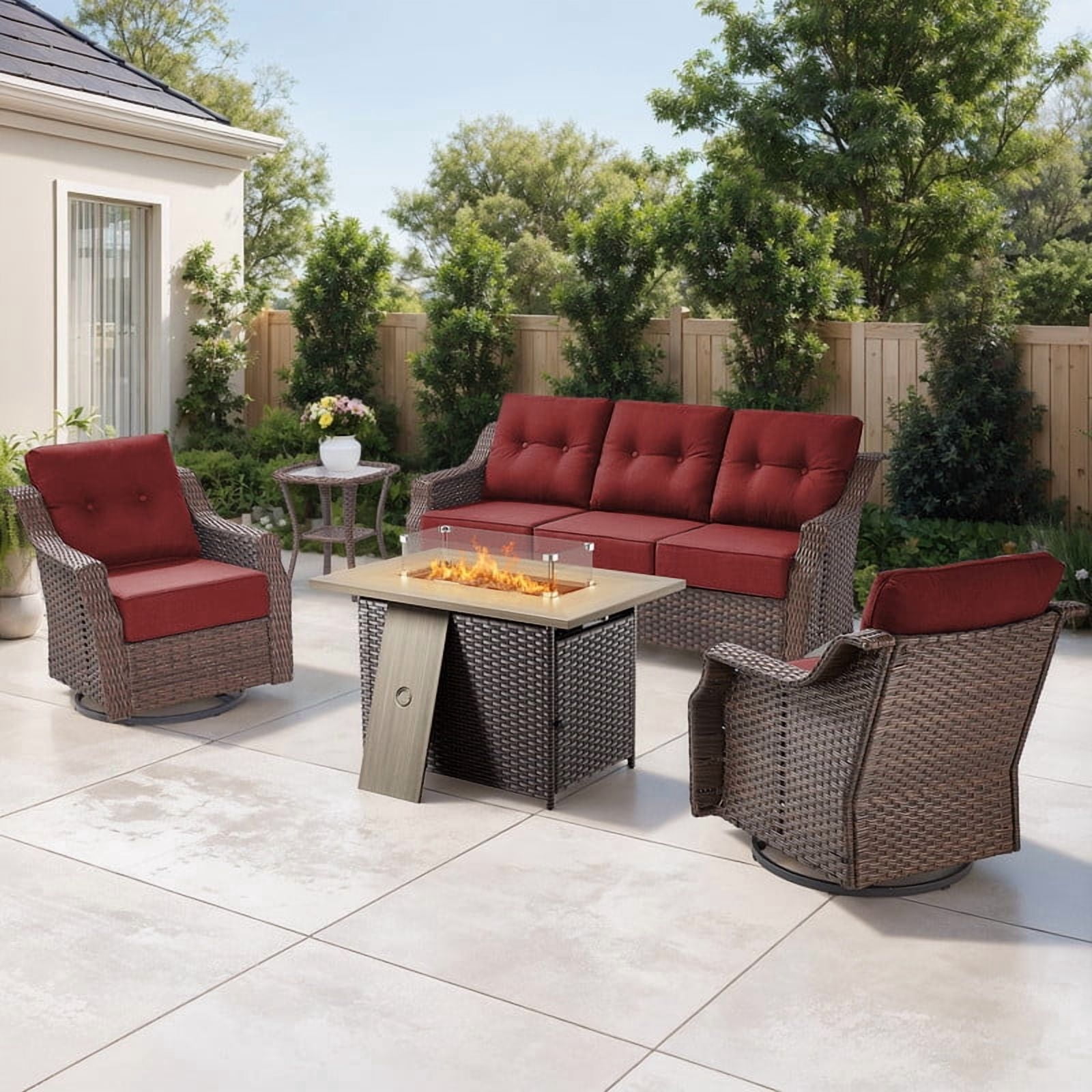 High Table Backing Jentlehouse 5-Piece Patio Furniture Set with Fire Pit Table,High Back ...