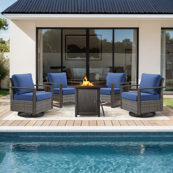 Jentlehouse 5-Piece Patio Furniture Set wit Fire Pit Table,Outdoor ...