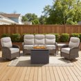 thumbnail image 1 of Jentlehouse 5-Piece Patio Furniture Set with 41'' Fire Pit Table Wicker Patio Set with Thick Cushion Outdoor Conversation Set for Balcony Deck Porch, 1 of 14