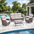 thumbnail image 1 of Jentlehouse 5 Pieces Outdoor Patio Furniture Set,Wicker Rattan Patio Sofa Set with Swivel Chairs,2-Tier Table and Side Table,Outdoor Conversation Set for Poolside Balcony Backyard Porch, 1 of 11