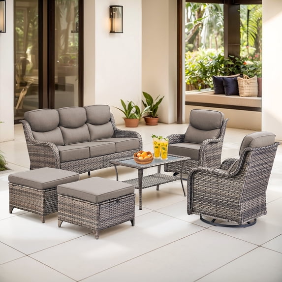 Jentlehouse 6-Piece Outdoor Patio Furniture Set with Swivel Chairs and Sofa,Hige Back Deep Seat Outdoor Conversation Set for Poolside Backyard Balcony