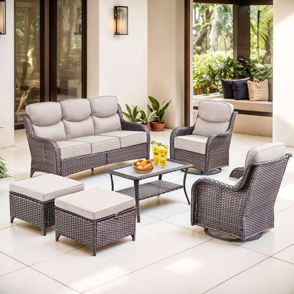 Jentlehouse 6-Piece Outdoor Patio Furniture Set with Swivel Chairs and Sofa,Hige Back Deep Seat Outdoor Conversation Set for Poolside Backyard Balcony