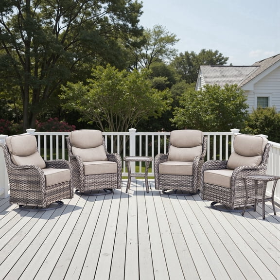 Jentlehouse 6-Piece Outdoor Swivel Chairs, Patio All-Weather Gray Wicker Rocker Glider Chairs with Beige Cushions for Balcony Poolside Deck Garden