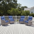 thumbnail image 1 of Jentlehouse 6-Piece Outdoor Swivel Chairs, Patio All-Weather Gray Wicker Rocker Glider Chairs with Blue Cushions for Balcony Poolside Deck Garden, 1 of 12