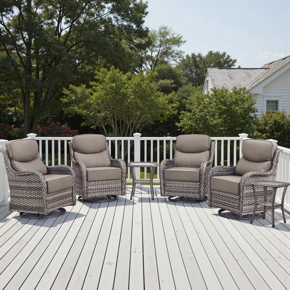 Jentlehouse 6-Piece Outdoor Swivel Chairs, Patio All-Weather Gray Wicker Rocker Glider Chairs with Gray Cushions for Balcony Poolside Deck Garden