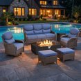 thumbnail image 1 of Jentlehouse 6-Piece Patio Furniture Set with 6'' Thick Cushion Swivel Chair and Sofa,Ottoman,Firepit Table with Hidden Tank,Outdoor Conversation for Deck Pool Yard, 1 of 12