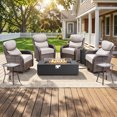 thumbnail image 1 of Jentlehouse 7-Piece Patio Fire Pit Set with 6'' Thick Cushion Swivel Gliding Chair and Side Table,Outdoor Conversation Set with Firepit Table,Hidden Tank for Balcony Deck Yard, 1 of 13