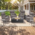 thumbnail image 1 of Jentlehouse 7-Piece Patio Fire Pit Set with 6'' Thick Cushion Swivel Gliding Chair and Side Table,Outdoor Conversation Set with Firepit Table,Hidden Tank for Balcony Deck Yard, 1 of 13