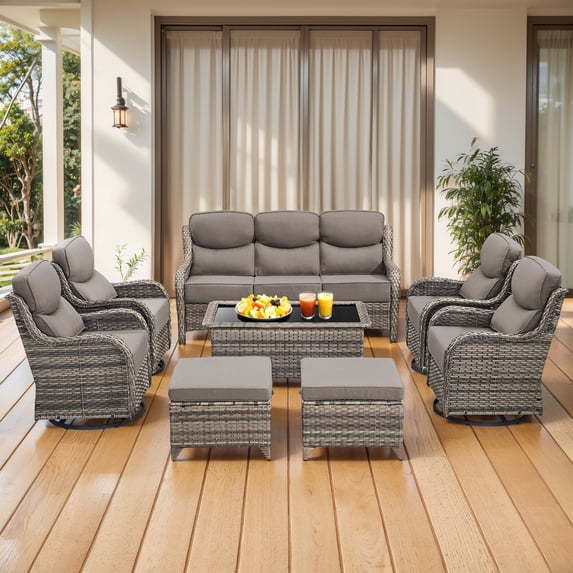 Jentlehouse 8-Piece Outdoor Patio Furniture Set with 4 Swivel Rocking Chairs,Wicker Rattan Sectional Sofa Set Outdoor Conversation Set for Deck Garden Lawn Balcony