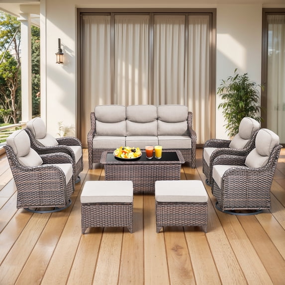 Jentlehouse 8-Piece Outdoor Patio Furniture Set with 4 Swivel Rocking Chairs,Wicker Rattan Sectional Sofa Set Outdoor Conversation Set for Deck Garden Lawn Balcony
